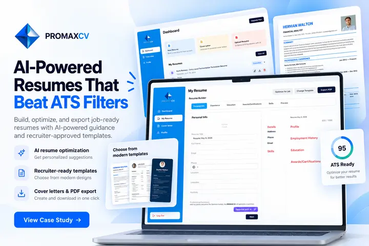 ProMaxCV AI resume builder dashboard and resume preview