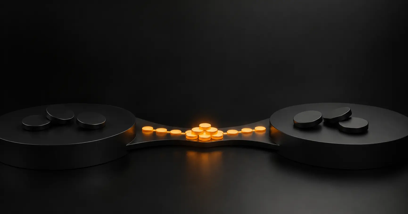Two-sided marketplace concept showing supply and demand connected by flowing liquidity, representing how to launch a marketplace MVP and solve the chicken-and-egg problem.