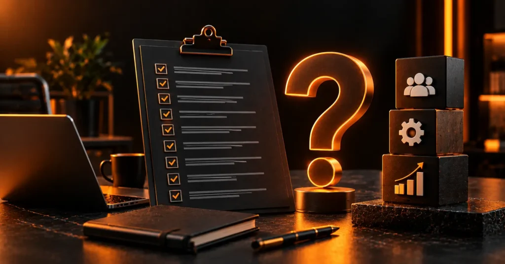 SaaS MVP development company selection concept showing a founder checklist for evaluating team capability, process, and growth potential